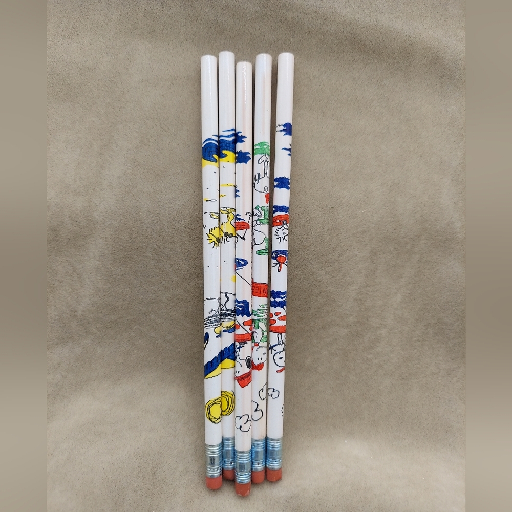 5 Vintage Snoopy‎ Pencils Peanuts Woodstock Cartoon Advertising